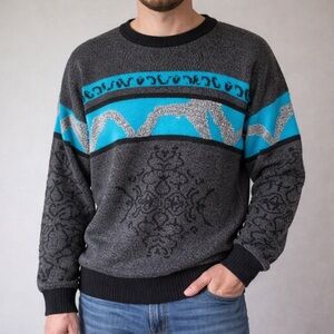 Vintage Nino Foriero Gray and Blue Abstract Crew neck  Sweater, eclectic grandpa